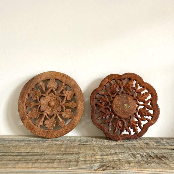 Other - Wood carved trivets set of 2 plant stand